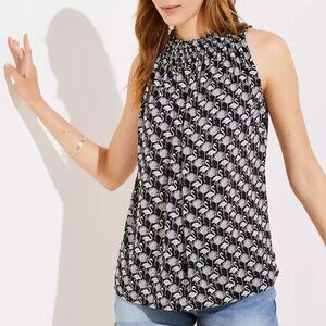 Loft Flamingo Black and White Shell Tank Smocked Neck Blouse Medium